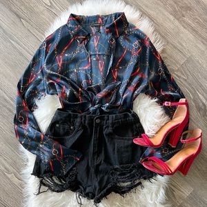 Blue Satin Tie-Front Crop Top